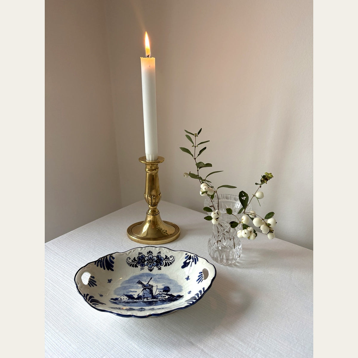 Vintage Delfts Blauw fad med vindmøllemotiv