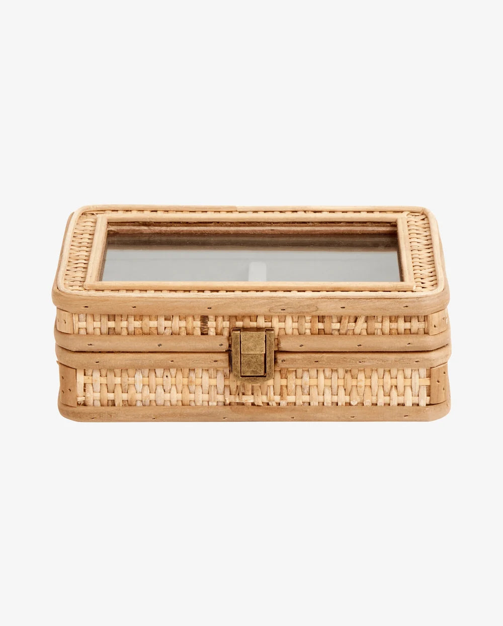 Rattan smykkeskrin med glaslåg, S