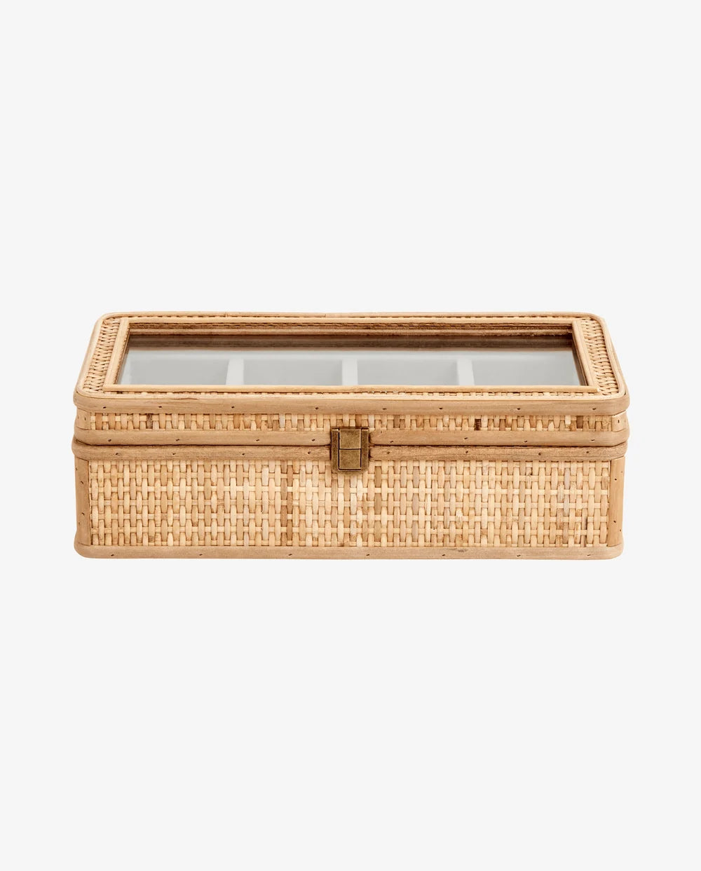 Rattan smykkeskrin med glaslåg, M